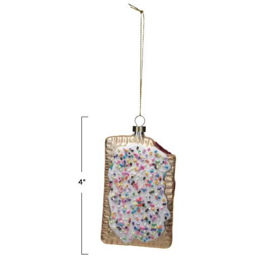 Hello Honey® 4" Glass Toaster Pastry Ornament with Beads & Glitter